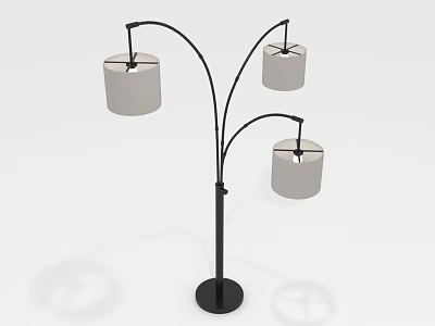 Modern Floor Lamp With Three Silver Shades And Black Metal Stand Design 3d model
