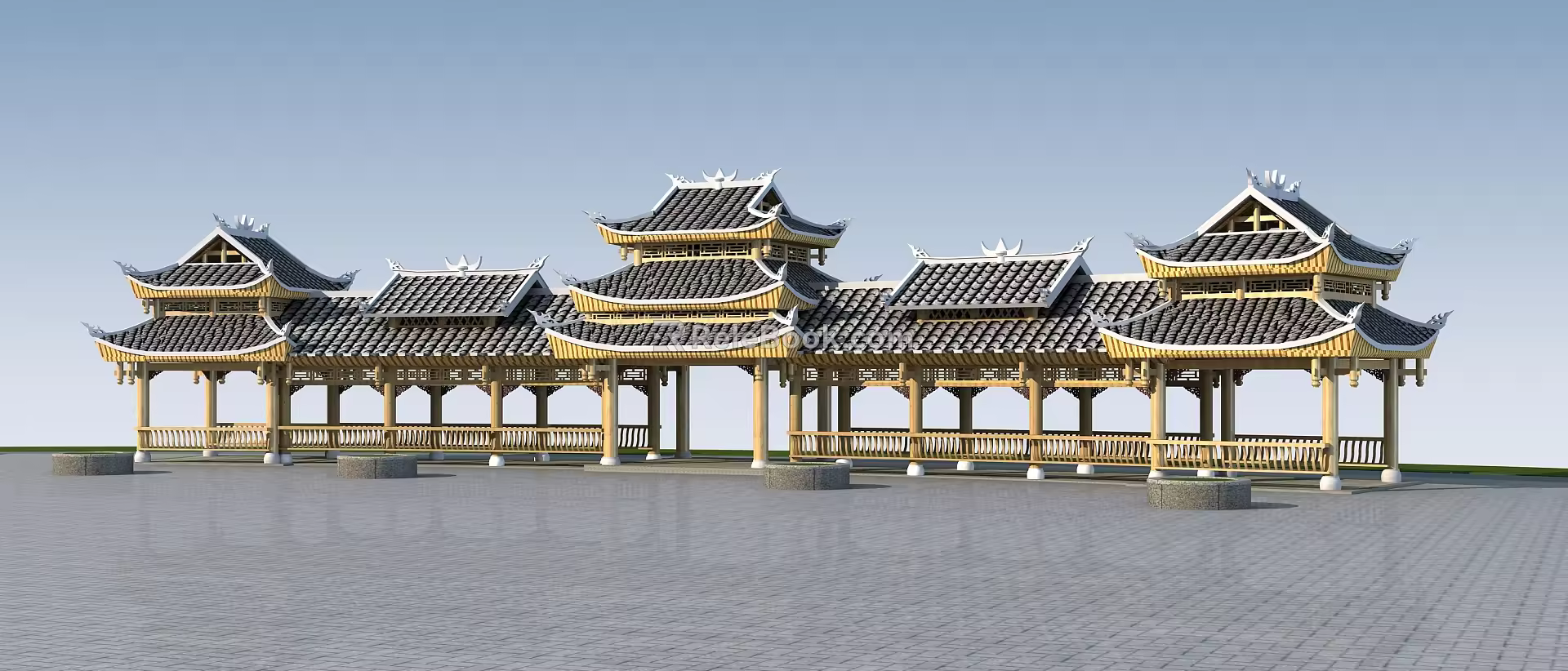 Square promenade ancient architecture promenade ethnic promenade 3d model
