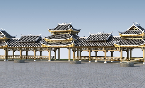 Square promenade ancient architecture promenade ethnic promenade 3d model