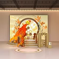 Live Stream Room Setup With Circular Decoration Orange Yellow Flowers And Golden Structures