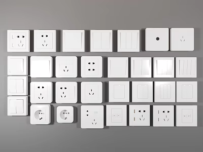 White Switch Panels Display With Multiple Various Types And Designs 3d model