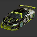 Sleek Black White Yellow Race Car Featuring Aerodynamic Design And Rear Spoiler