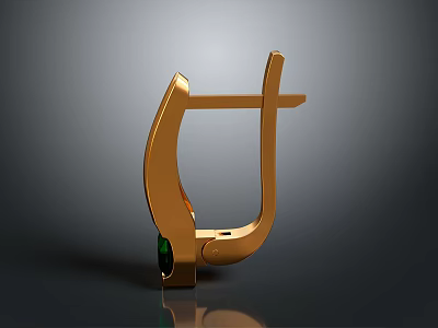 Golden Curved Metal Hardware Tool With Green Accent And Durable Design 3d model
