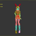 Anime Game Character With Blue Hair Red Rabbit Ears Black Top Red Shorts Standing Pose