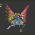 Futuristic Fantasy Female Character With Golden Hair Yellow Orange Mechanical Wings And Silver Spikes