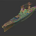 Detailed 3D Warship Model Design With Turret Deck And Mast Structure
