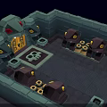 Green Dragon Guarding Ancient Stone Chamber With Skull And Glowing Eyed Creatures
