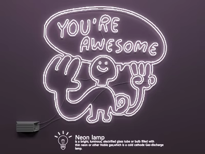 Creative Neon Lamp With You're Awesome Text And Cartoon Dinosaur Design For Room Decor 3d model