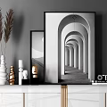 Modern White Console Table Sideboard With Gold Accents And Decorative Vases Frames 3d model