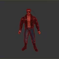 Muscular Action Figure With Open Chest Black Leather Jacket Blue Pants Sunglasses And Black Shoes