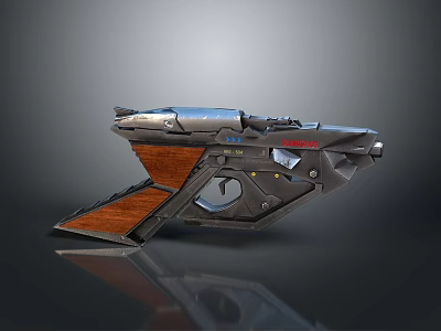 Futuristic Handgun With Wood Grip And Sleek Metallic Silver Design 3d model