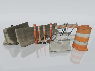Road Construction Safety Facilities Including Traffic Cones Barriers Sandbags And Reflective Barrels 3d model