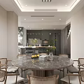 Modern Open Kitchen Interior With Island Counter Large Windows Dining Table And Chairs