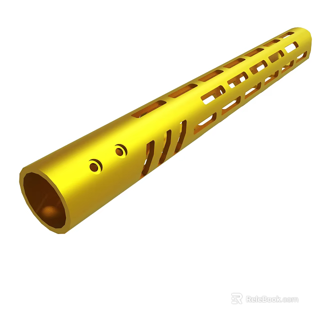 Golden Metallic Tube With Hollow Holes And Decorative Stripes Design 3d model 