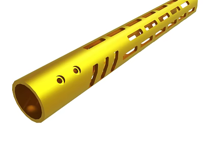 Golden Metallic Tube With Hollow Holes And Decorative Stripes Design 3d model