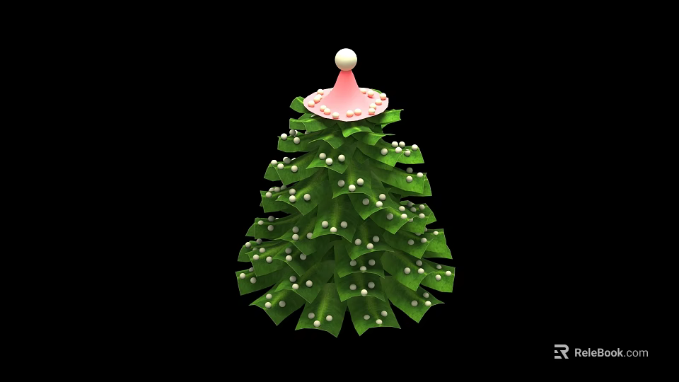 Christmas Tree Shaped Decorative Ornament Set With Green Leaves White Beads And Pink Top Decoration 3d model 