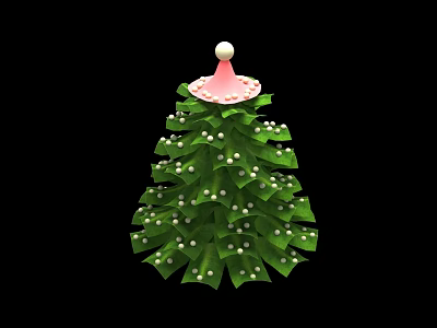 Christmas Tree Shaped Decorative Ornament Set With Green Leaves White Beads And Pink Top Decoration 3d model