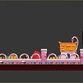 Colorful Decorative Scene With Pink Heart Shaped Decoration Small House Fence Yellow Floor And Flowers