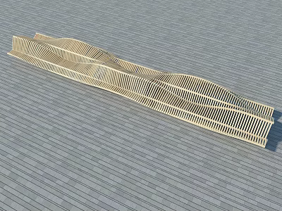 Wooden Outdoor Chair with Wavy Slatted Design and Modern Curved Structure 3d model
