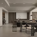 Modern Living Dining Room Interior With Sofa Coffee Table Dining Set And Decorative Paintings