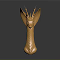 3D Rendered Shiny Golden Dragon Sculpture With Detailed Head And Curved Neck