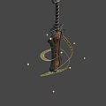 Decorative Ancient Sword With Golden Spiral Wrap And Carved Head Motif