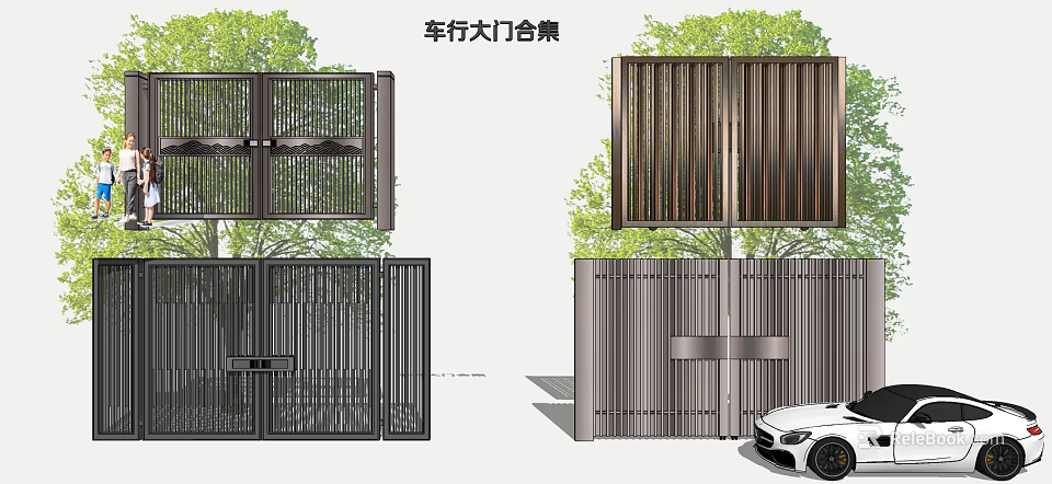 Car Entrance Gate Design Collection Showcasing Modern Slatted Metal Structures And Styles 3d model 