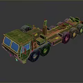 Vintage Green Heavy Duty Military Trailer With Multiple Wheels And Weathered Exterior