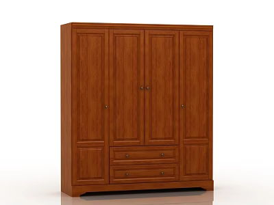 Traditional Wooden Wardrobe Design With Four Panel Doors And Bottom Drawers 3d model