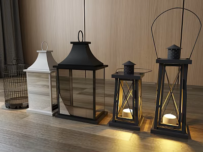 Outdoor Lanterns Various Designs Black White Metal Frame Glass Panels Decorative Garden Patio Decor 3d model