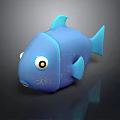 Blue Cartoon Style Fish With Big Eyes And Colorful Spots On Dark Background