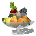 Ceramic Fruit Bowl Filled With Fresh Pears Peaches Grapes And Green Leaves
