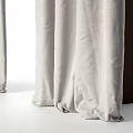 Elegant White Floor Length Curtains Draped Against Brown Wall Interior 3d model