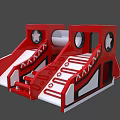 Red Playground Equipment with Dual Structures Stairs Round Windows and Star Decorations