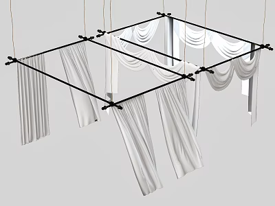 Elegant White Pleated Curtains Hanging on Black Frame Modern Minimalist Design 3d model