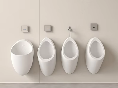 Modern Urinal Design With Four Wall Mounted White Ceramic Units On Bathroom Wall 3d model