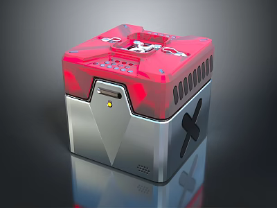 Modern Red And Silver Cube Electronic Device With Top Buttons Interface And Side Vents 3d model