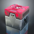 Modern Red And Silver Cube Electronic Device With Top Buttons Interface And Side Vents