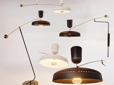 Modern Lighting Combinations With Black White Pendants Floor Lamps And Adjustable Round Shades 3d model
