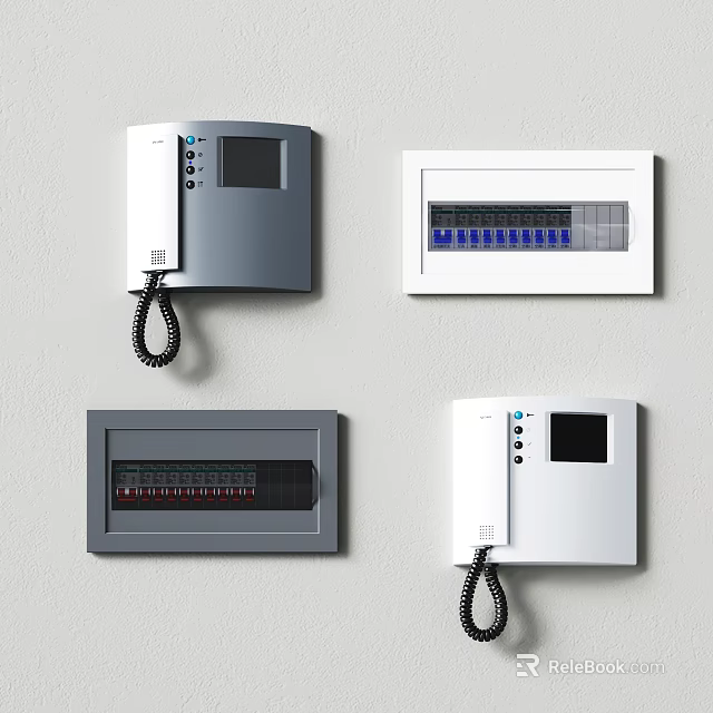 Wall Mounted Doorbell Units In White And Gray With Display Screen And Control Buttons 3d model 
