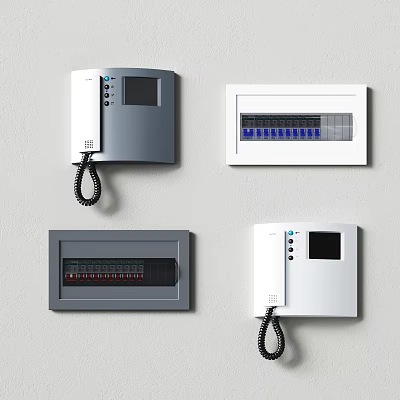 Wall Mounted Doorbell Units In White And Gray With Display Screen And Control Buttons 3d model