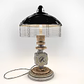 Industrial Style Table Lamp With Metal Gear Base And Wire Mesh Shade