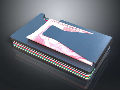 Practical Dark Blue Multi Layer Wallet With Colorful Edges And Banknote Inside 3d model