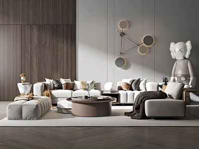 Modern Elegant Sofa and Coffee Table Set With Cushions Area Rug and Wall Decor 3d model