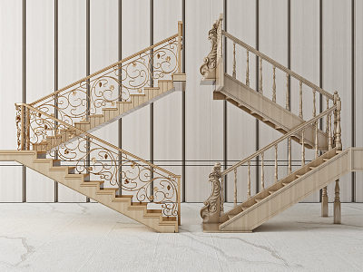 Light Luxury Stair Solid Wood Stair Combination 3d model