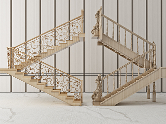 Light Luxury Stair Solid Wood Stair Combination 3d model