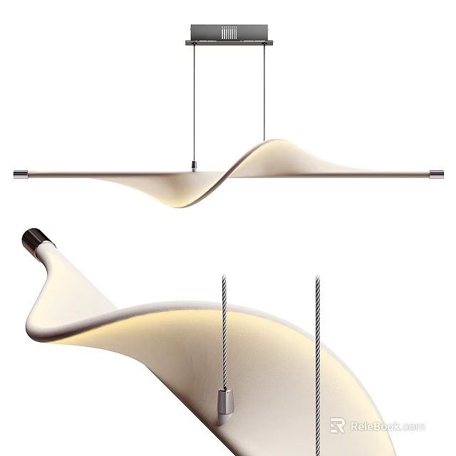 Modern Curved Pendant Light Design With Smooth Wave Shape And Hanging Cables 3d model 