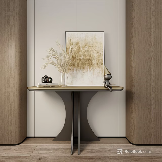 Modern Console Table Design With Decorative Items And Framed Painting 3d model 
