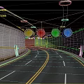 Modern Tunnel Interior With Curved Road Yellow Lines And Ceiling Fans