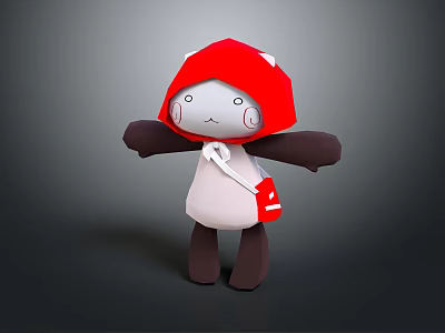 Adorable Cartoon Character In Red Mushroom Hat With White Body And Brown Arms Legs 3d model